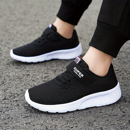 Boys Casual Mesh Breathable Sneakers, Lightweight Platform Low Top Lace-up Durable Shoes For Spring Outdoor