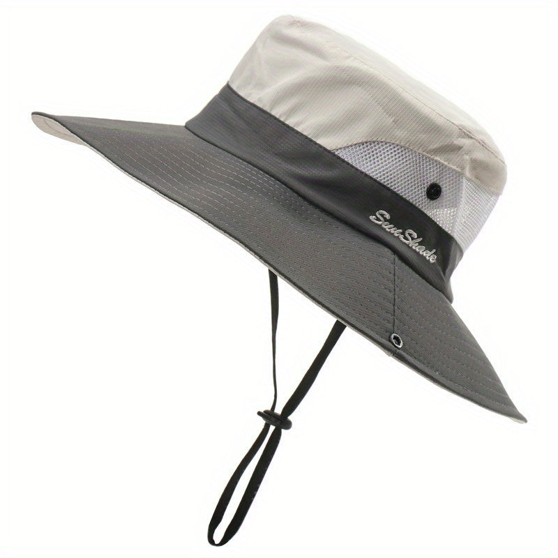 [Breathable Bucket Hat] Lightweight Breathable Mesh Bucket Hat | Unisex Foldable Wide Brim Fisherman's Cap with Ponytail Hole for Hiking and Daily Wear