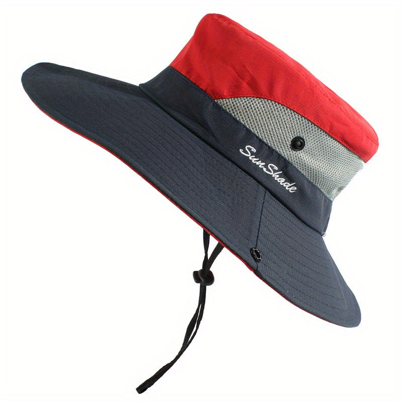 [Breathable Bucket Hat] Lightweight Breathable Mesh Bucket Hat | Unisex Foldable Wide Brim Fisherman's Cap with Ponytail Hole for Hiking and Daily Wear