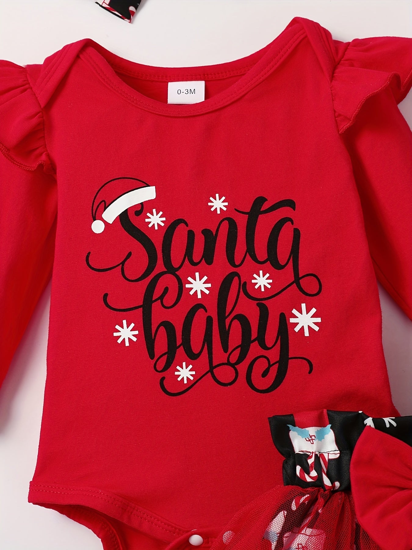 Baby Girls Adorable Christmas Outfit Infant Long Sleeve Romper & Snowman Print Tulle Dresses Set Festival Party Dress Up