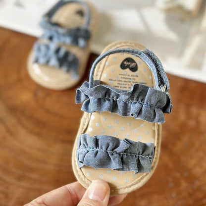 Floral Non-slip Baby Girl Sandals with Ruffle Trim – Comfy Open Toe Toddler Princess Shoes for Spring/Summer