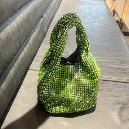 Luxurious Mini Rhinestone Bucket Handbag - Bling-Bling Evening Purse with Chain Strap, Fashionable, Spacious Interior, Perfect for Carnival, Mardi Gras, Music Festival, Party, Prom, and Night Out - Trendy, Glamorous, and Dura