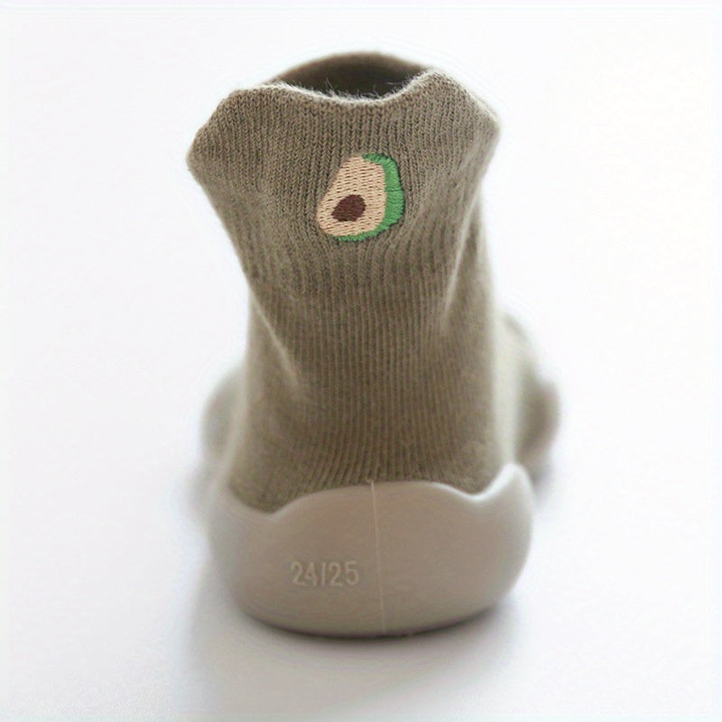 Infant Baby Girls Cute Cartoon Fruit Embroidery Lightweight High Top Sock Shoes, Toddlers Outdoor Comfortable Non-slip Soft Sole Slip On Floor Shoes