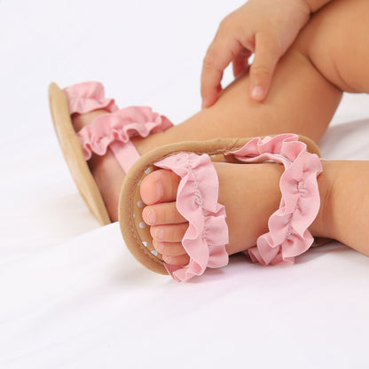 Floral Non-slip Baby Girl Sandals with Ruffle Trim – Comfy Open Toe Toddler Princess Shoes for Spring/Summer