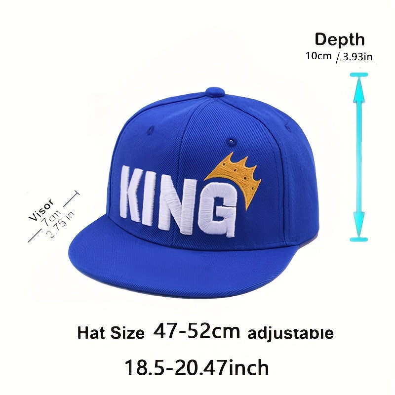 Youngsters' Hip Hop Snapback Caps - "KING" Embroidered with Crown Design, Breathable & Adjustable, Sun-Protective Baseball Hats for Boys & Girls, Perfect for Spring & Summer Outdoor Fun, Hip Hop Hat