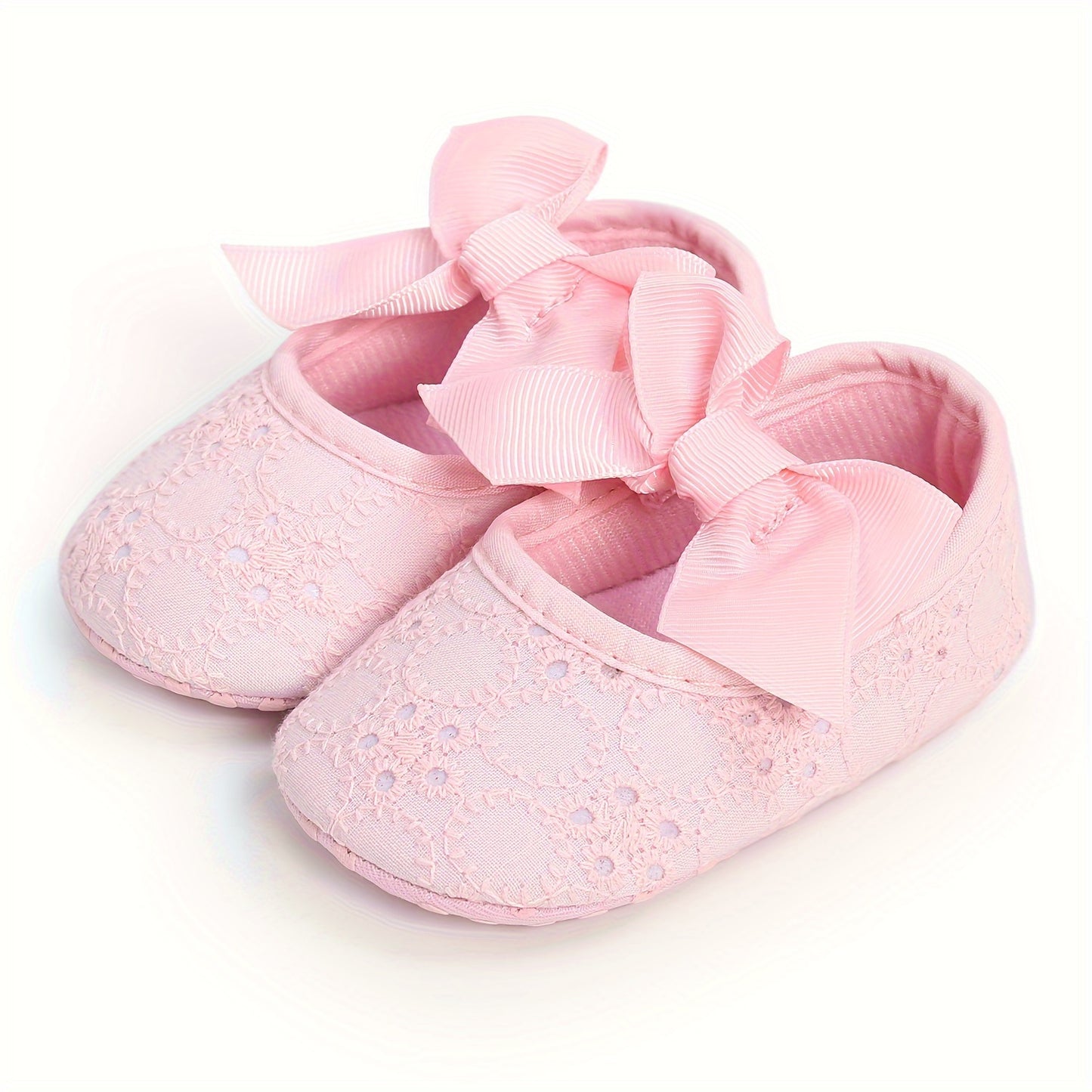 Baby Girls Mary Jane Flat Shoes With Flower Decor Soft Comfy Crib Shoes First Walker Shoes For Newborn Infant, Spring And Summer