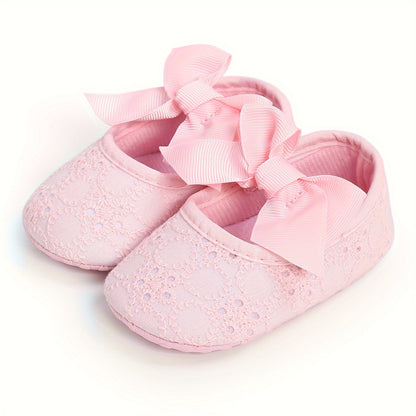 Baby Girls Mary Jane Flat Shoes With Flower Decor Soft Comfy Crib Shoes First Walker Shoes For Newborn Infant, Spring And Summer