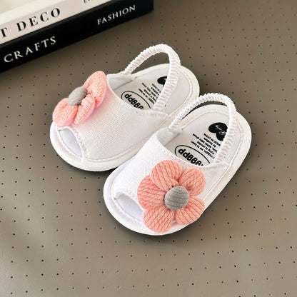 Baby Girls Flower Hook And Loop Sandals, Lightweight Non-Slip Comfy Walking Shoes For Newborn Infant, Summer