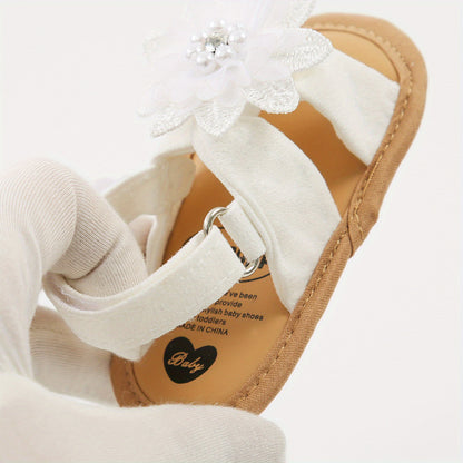 Baby Girls Flower Hook And Loop Sandals, Lightweight Non-Slip Comfy Walking Shoes For Newborn Infant, Summer