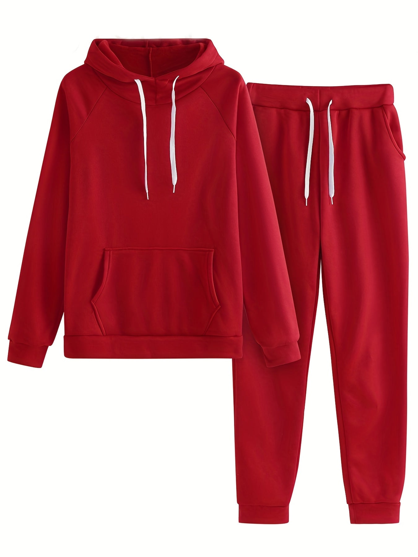 Women'S Casual Polyester Hooded Sweatshirt and Pants Set, Solid Color Long Sleeve Pullover with Pocket Detail, 100% Polyester Knit Fabric, Fall/Winter Sportswear