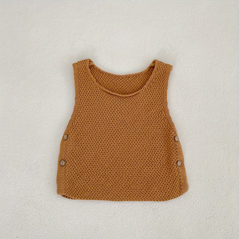 2pcs Baby Infant Girls Casual Plain Color Knit Tank Top & Shorts Set Clothes