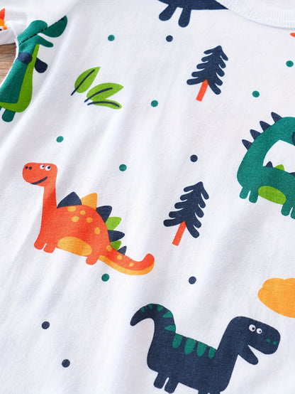 Baby Boys And Girls Cute Dinosaur Graphic Print Cotton Short Sleeve Romper Jumpsuit Clothes