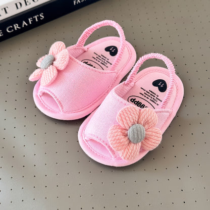 Baby Girls Flower Hook And Loop Sandals, Lightweight Non-Slip Comfy Walking Shoes For Newborn Infant, Summer