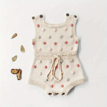 Adorable Hand-Knitted Newborn Baby Romper - Soft 100% Cotton, Pompom Details, Breathable, Comfortable, One-Piece Jumpsuit Overalls for Baby Boys and Girls, 2022 Latest Design