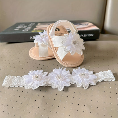 Baby Girls Flower Comfy Non-Slip Crib Shoes For First Walkers Newborn Infant, Spring And Summer