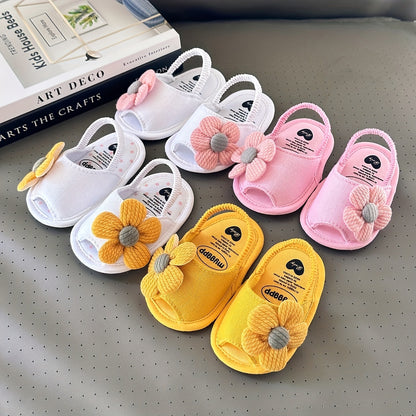 Baby Girls Flower Hook And Loop Sandals, Lightweight Non-Slip Comfy Walking Shoes For Newborn Infant, Summer