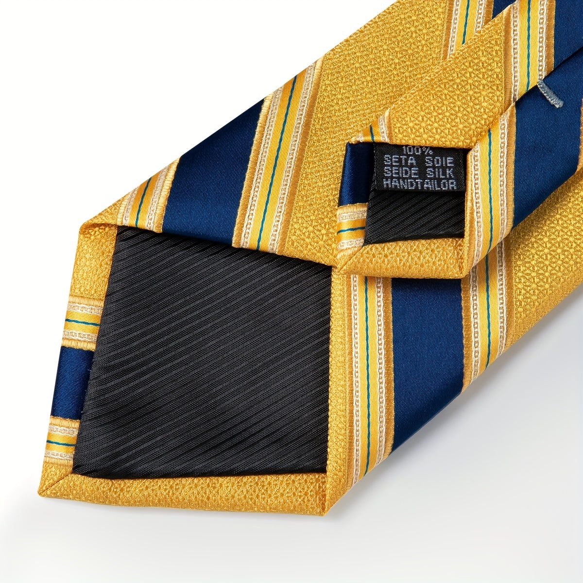 Classic Striped Tie Set For Men Blue Yellow Ties Trendy Woven Necktie Hanky Cufflinks Set Business Tie, Ideal choice for Gifts
