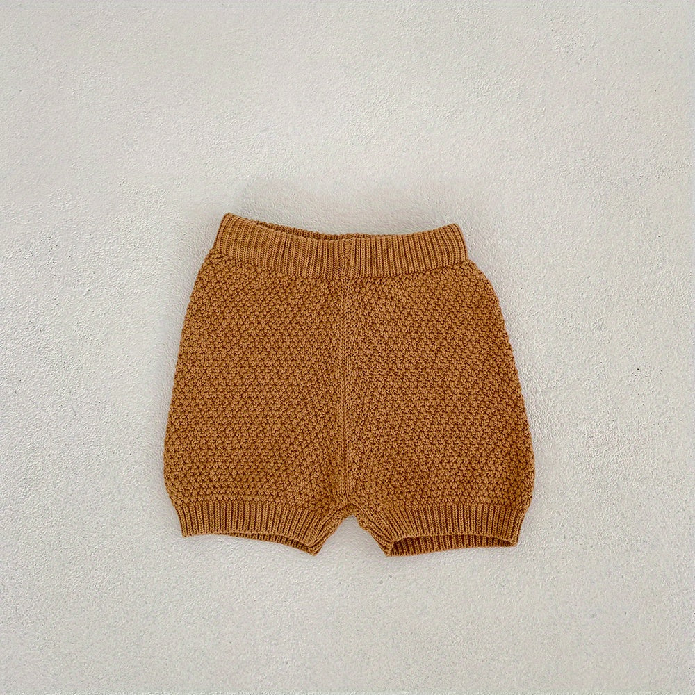 2pcs Baby Infant Girls Casual Plain Color Knit Tank Top & Shorts Set Clothes