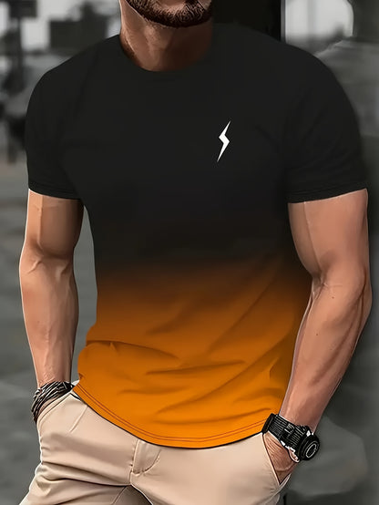 5-Pack Men's Polyester Athletic T-Shirts, Basic Crew Neck with Slight Stretch, Gradient Cool 3D Print Quick Dry Short Sleeve Fitness Tops, Knit Fabric Spring/Summer Sportswear