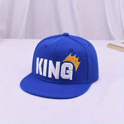 Youngsters' Hip Hop Snapback Caps - "KING" Embroidered with Crown Design, Breathable & Adjustable, Sun-Protective Baseball Hats for Boys & Girls, Perfect for Spring & Summer Outdoor Fun, Hip Hop Hat