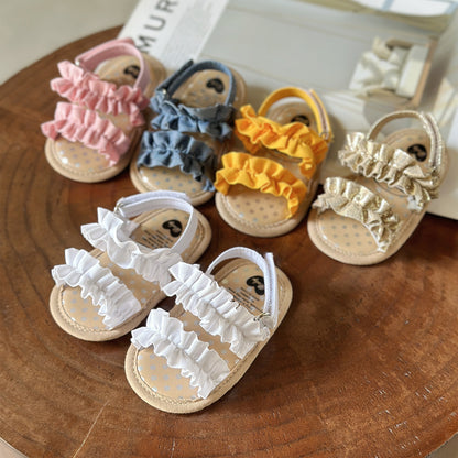 Floral Non-slip Baby Girl Sandals with Ruffle Trim – Comfy Open Toe Toddler Princess Shoes for Spring/Summer