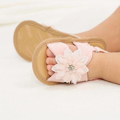 Baby Girls Flower Hook And Loop Sandals, Lightweight Non-Slip Comfy Walking Shoes For Newborn Infant, Summer