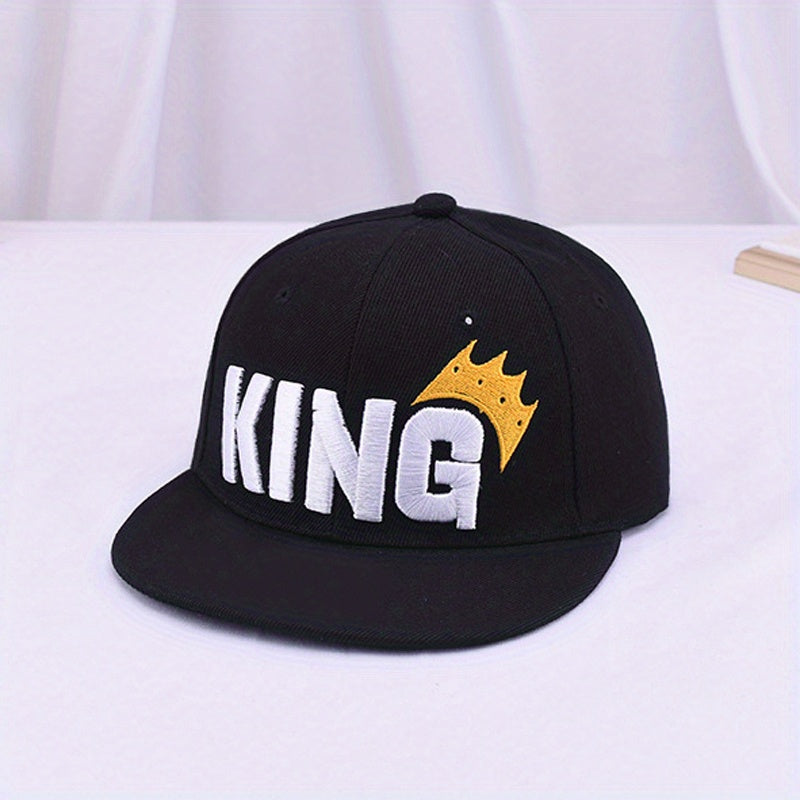Youngsters' Hip Hop Snapback Caps - "KING" Embroidered with Crown Design, Breathable & Adjustable, Sun-Protective Baseball Hats for Boys & Girls, Perfect for Spring & Summer Outdoor Fun, Hip Hop Hat