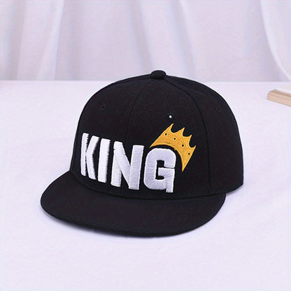 Youngsters' Hip Hop Snapback Caps - "KING" Embroidered with Crown Design, Breathable & Adjustable, Sun-Protective Baseball Hats for Boys & Girls, Perfect for Spring & Summer Outdoor Fun, Hip Hop Hat