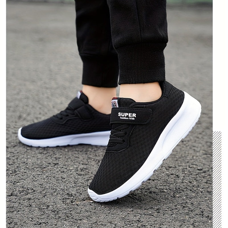 Boys Casual Mesh Breathable Sneakers, Lightweight Platform Low Top Lace-up Durable Shoes For Spring Outdoor