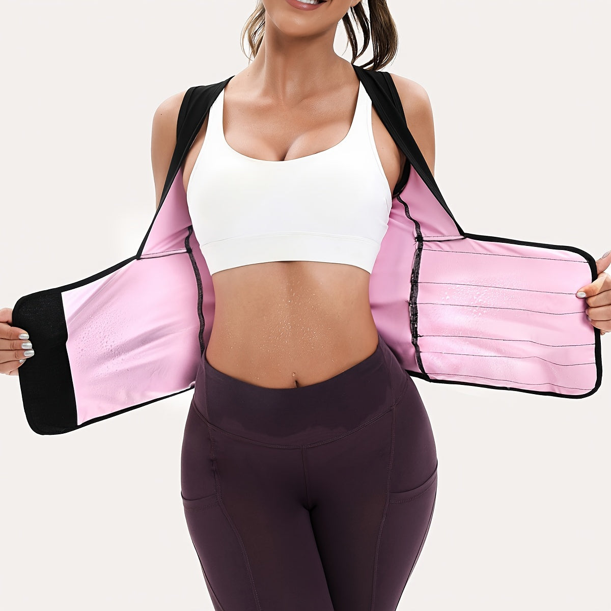 Sports Women's Sweat-Sweat Sauna Suit, Waist-Cinching Shapewear with Fixed Bra for Sagging Prevention, Slimming Running Sportswear, Easy Stick-On Design, Tummy Control Yoga Outfit, Sexy Fitness Jacket, Body Sculpting Underwea