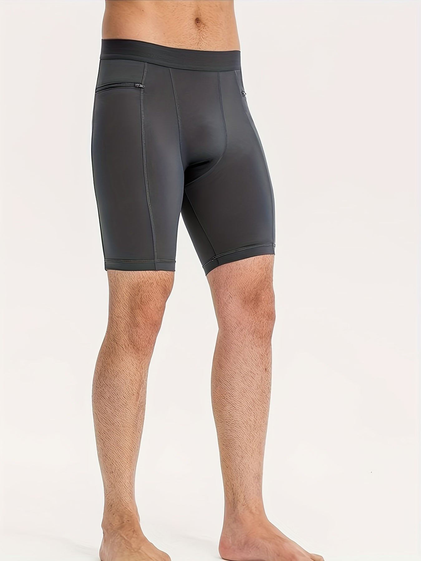 Men's Compression Fitness Shapewear Shorts Zipper Pocket Elastic Sweatwicking Quick Drying Running Training Base Layer Sportswear