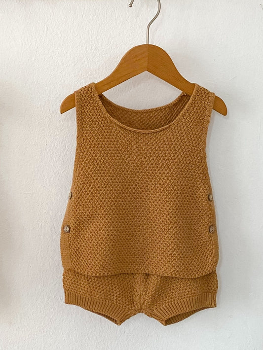 2pcs Baby Infant Girls Casual Plain Color Knit Tank Top & Shorts Set Clothes