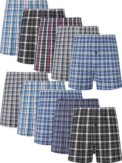 10 Pcs JupiterSecret Mens Loose Fit Cotton Blend Boxer Shorts - Elastic Waistband, Button Fly, Striped Pattern, Non-Stretch Fabric, Casual Wear for Everyday Comfort - Random Style