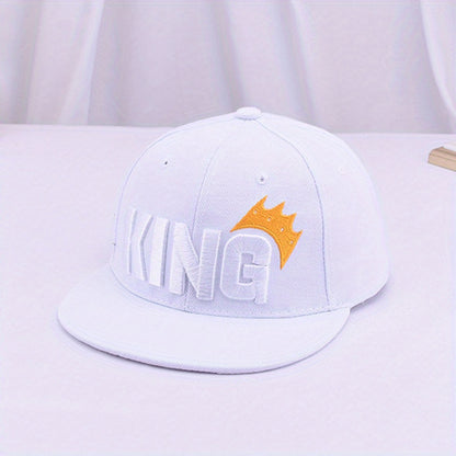 Youngsters' Hip Hop Snapback Caps - "KING" Embroidered with Crown Design, Breathable & Adjustable, Sun-Protective Baseball Hats for Boys & Girls, Perfect for Spring & Summer Outdoor Fun, Hip Hop Hat