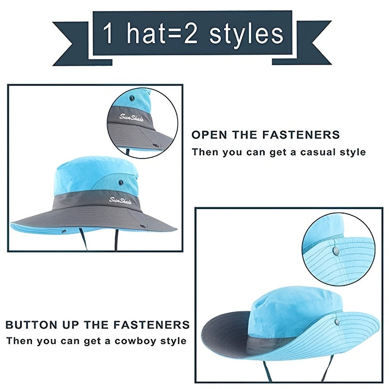 [Breathable Bucket Hat] Lightweight Breathable Mesh Bucket Hat | Unisex Foldable Wide Brim Fisherman's Cap with Ponytail Hole for Hiking and Daily Wear