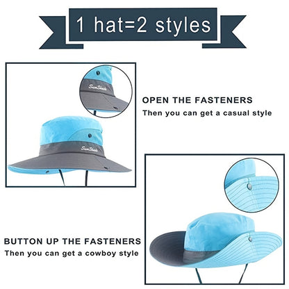 [Breathable Bucket Hat] Lightweight Breathable Mesh Bucket Hat | Unisex Foldable Wide Brim Fisherman's Cap with Ponytail Hole for Hiking and Daily Wear