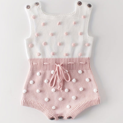 Adorable Hand-Knitted Newborn Baby Romper - Soft 100% Cotton, Pompom Details, Breathable, Comfortable, One-Piece Jumpsuit Overalls for Baby Boys and Girls, 2022 Latest Design