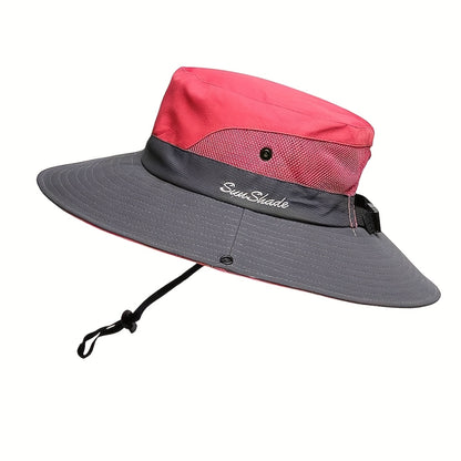 [Breathable Bucket Hat] Lightweight Breathable Mesh Bucket Hat | Unisex Foldable Wide Brim Fisherman's Cap with Ponytail Hole for Hiking and Daily Wear