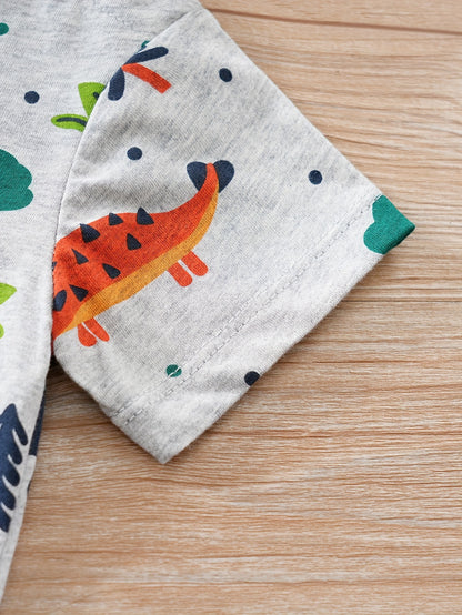 Baby Boys And Girls Cute Dinosaur Graphic Print Cotton Short Sleeve Romper Jumpsuit Clothes