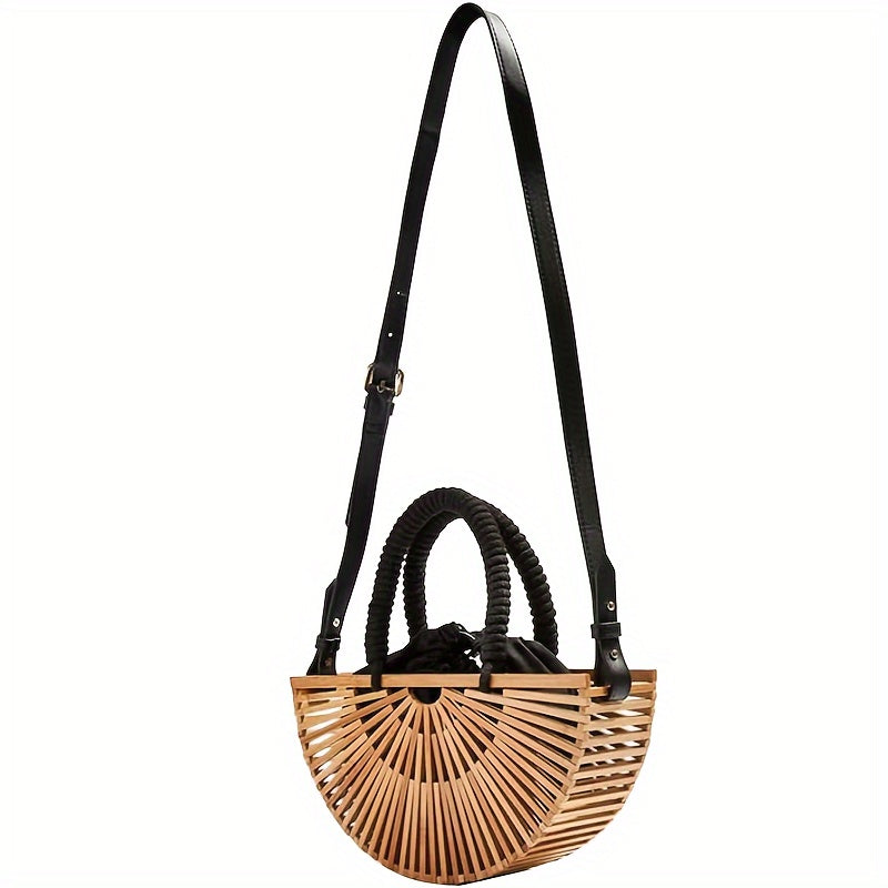 Bamboo Purse Women's Crossbody Bamboo Bag by Handmade Straw Purse Built-in Storage Bag Summer Beach Purse Tote Handbag