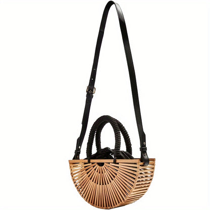 Bamboo Purse Women's Crossbody Bamboo Bag by Handmade Straw Purse Built-in Storage Bag Summer Beach Purse Tote Handbag