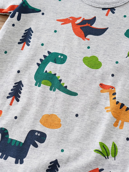 Baby Boys And Girls Cute Dinosaur Graphic Print Cotton Short Sleeve Romper Jumpsuit Clothes