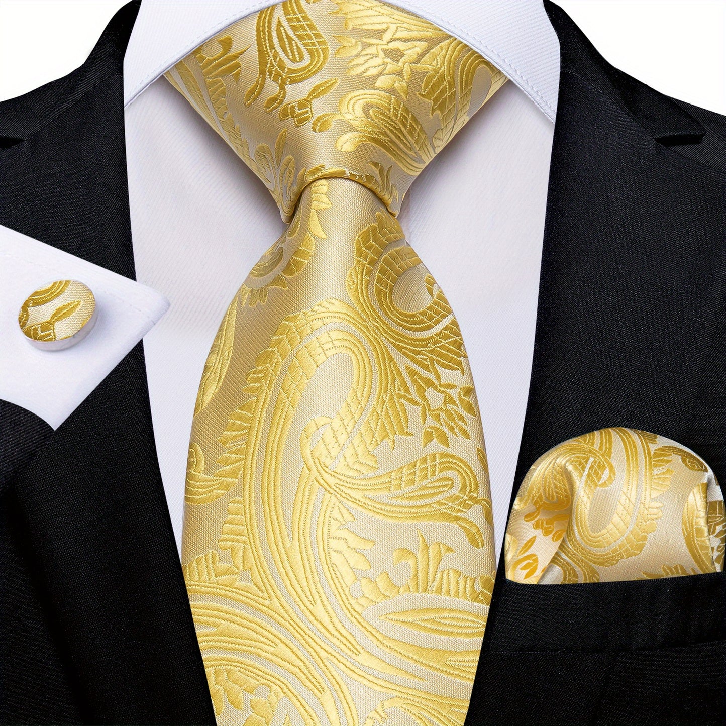 Classic Striped Tie Set For Men Blue Yellow Ties Trendy Woven Necktie Hanky Cufflinks Set Business Tie, Ideal choice for Gifts