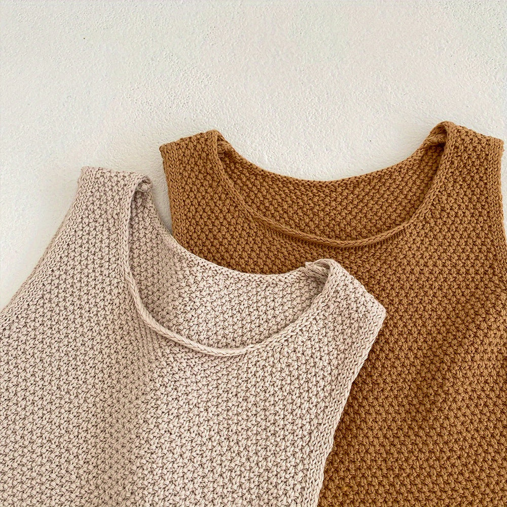 2pcs Baby Infant Girls Casual Plain Color Knit Tank Top & Shorts Set Clothes