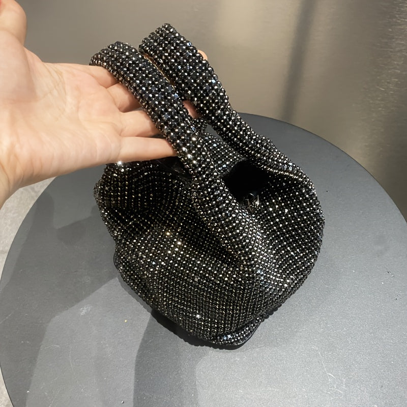Luxurious Mini Rhinestone Bucket Handbag - Bling-Bling Evening Purse with Chain Strap, Fashionable, Spacious Interior, Perfect for Carnival, Mardi Gras, Music Festival, Party, Prom, and Night Out - Trendy, Glamorous, and Dura