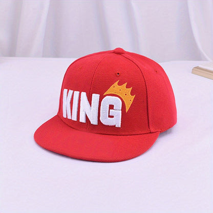 Youngsters' Hip Hop Snapback Caps - "KING" Embroidered with Crown Design, Breathable & Adjustable, Sun-Protective Baseball Hats for Boys & Girls, Perfect for Spring & Summer Outdoor Fun, Hip Hop Hat