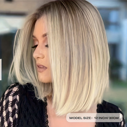 Bob Wig For Women Short Straight Synthetic Hair With Blonde Highlights Middle Part