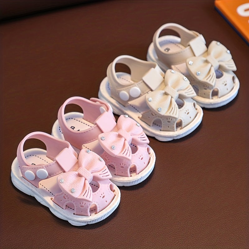 Girls Bow Tie Sandals With Buckle Belt, Summer Baby Toddler Shoes Princess Shoes Soft Bottom Infant 0-3 Years Old Little Kids Kindergarten Shoes With Assorted Colors