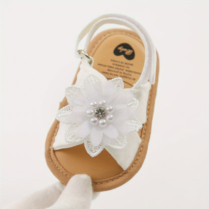 Baby Girls Flower Hook And Loop Sandals, Lightweight Non-Slip Comfy Walking Shoes For Newborn Infant, Summer