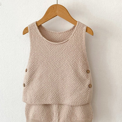 2pcs Baby Infant Girls Casual Plain Color Knit Tank Top & Shorts Set Clothes
